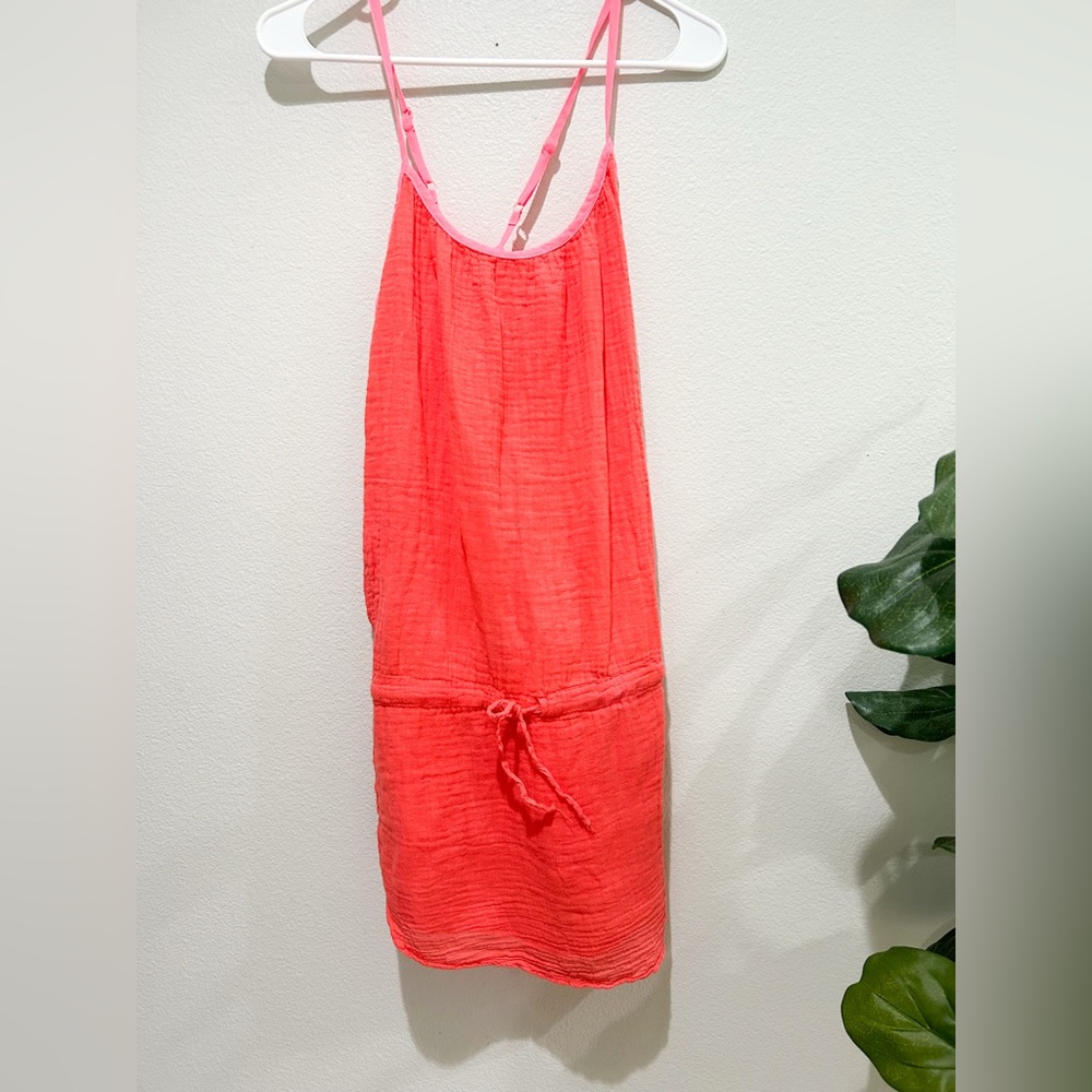 Anthro Sundry summer dress muslin hot pink drawstring waist